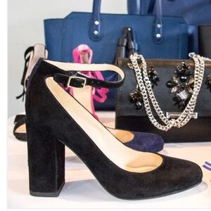 Ivanka Trump Size 8.5 'Oasia' Ankle Strap‎ Black Suede Block Heel